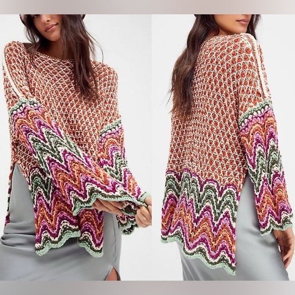 Free People Sweaters - Free People Heatwave Pullover Sweater XS multi color large knit cotton blend